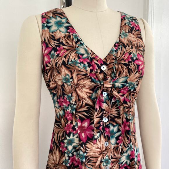 Vintage Bobbie Bee Tropical Maxi Dress with Tie - Picture 3 of 6